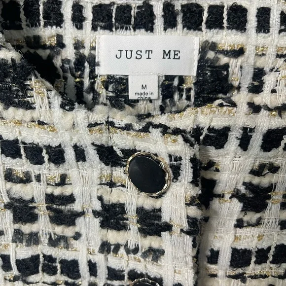 NWOT Vici White Gold Black Emme Tweed Pocketed Blazer Jacket Sz Medium - Picture 14 of 16
